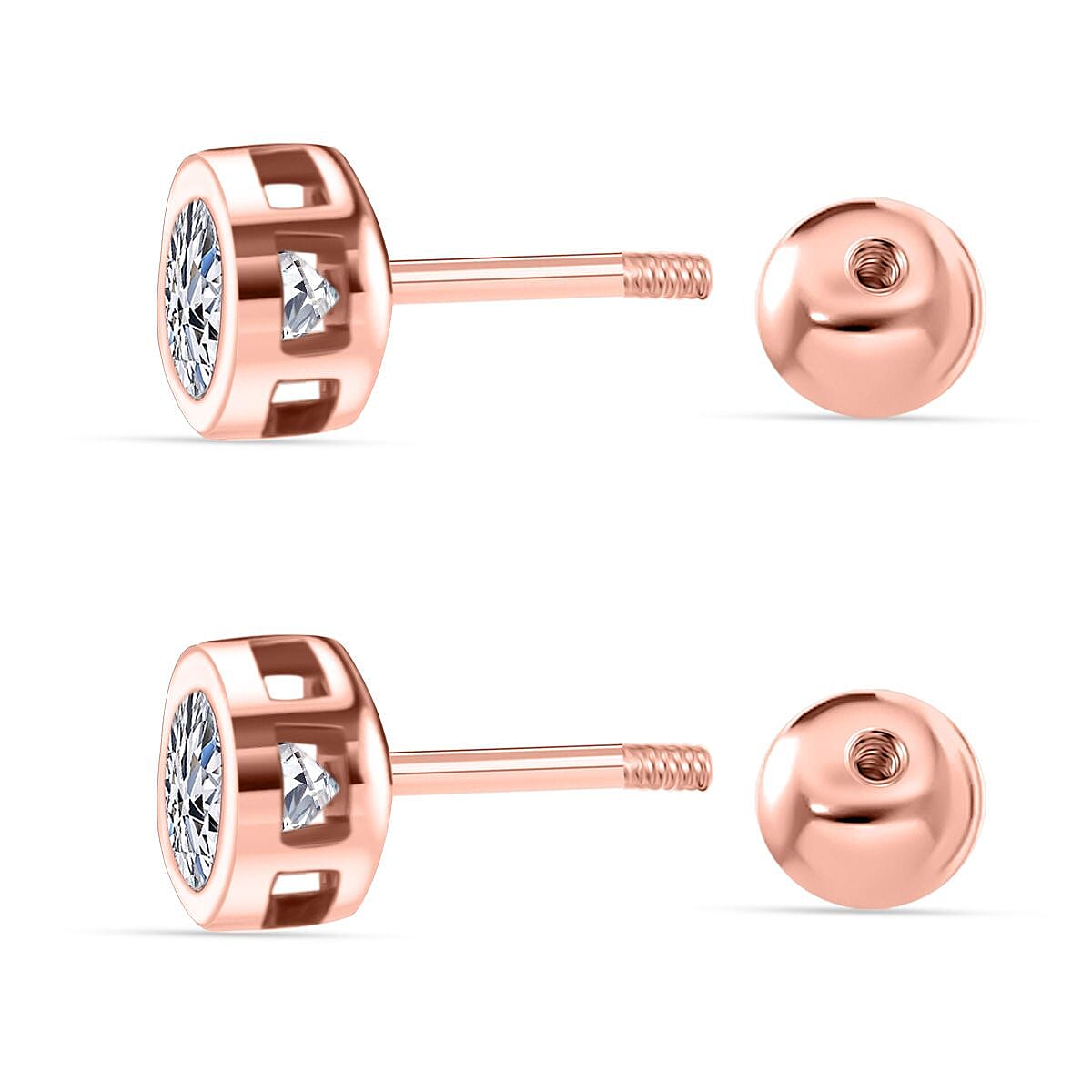 Luxuriant Lab Grown Diamond (SI-GH) Earring with Screw Back in 18K Vermeil Rose Gold Plated Sterling Silver 1.00 Ct.