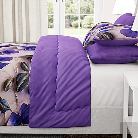 LIVMORE 3-Piece Digital Floral Print Winter Duvet Set (Double, 200 x 200 cm) - Purple & Multicolour