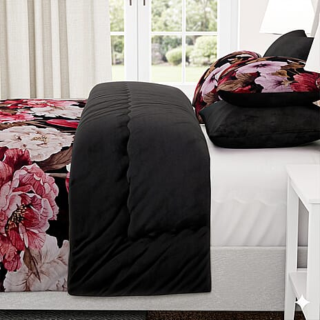 LIVMORE 3-Piece Digital Floral Print Winter Duvet Set (Double, 200 x 200 cm) - Black & Red