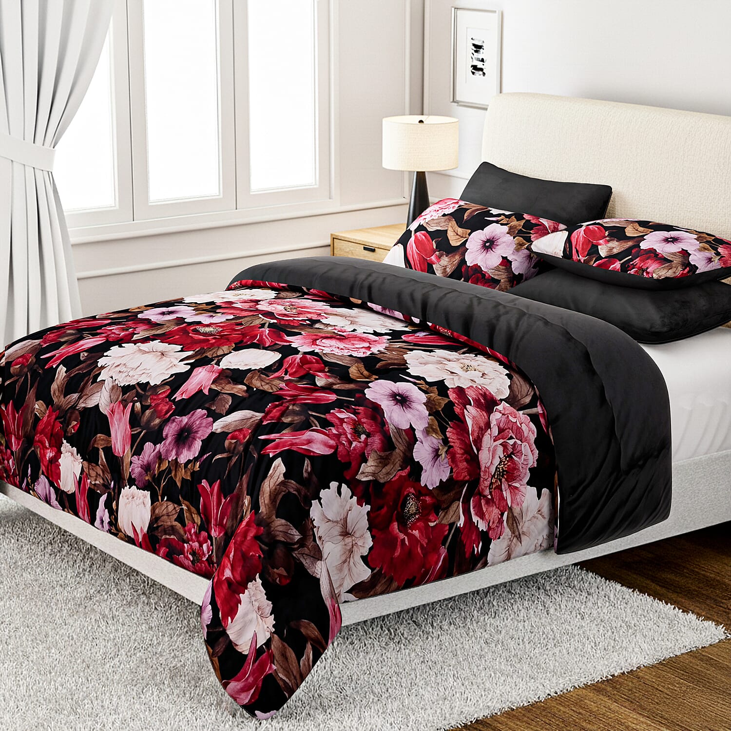 LIVMORE 3-Piece Digital Floral Print Winter Comforter Set
