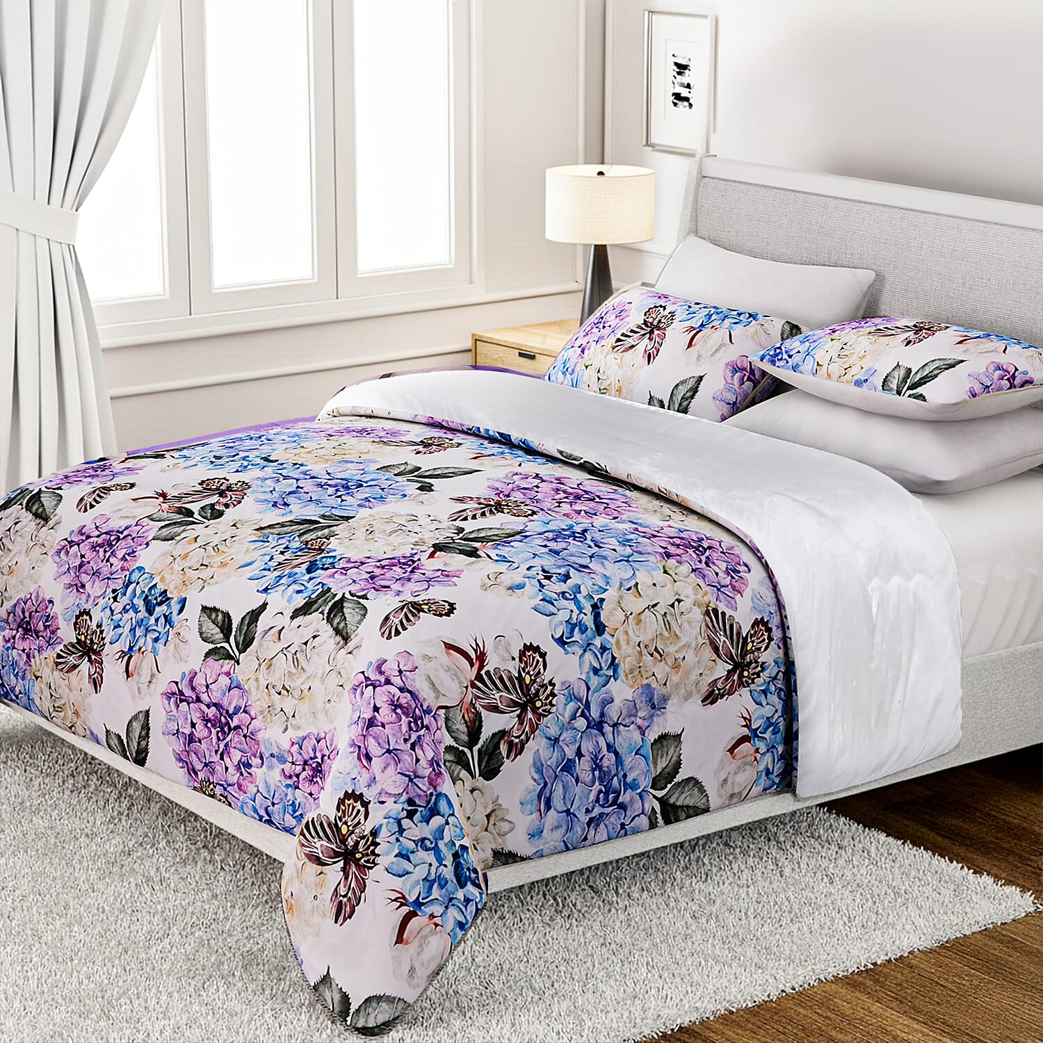 LIVMORE 3-Piece Digital Floral Print Winter Comforter Set
