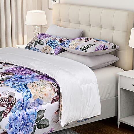 LIVMORE 3-Piece Digital Floral Print Winter Comforter Set (King, 240 x 220 cm) - White & Multicolour