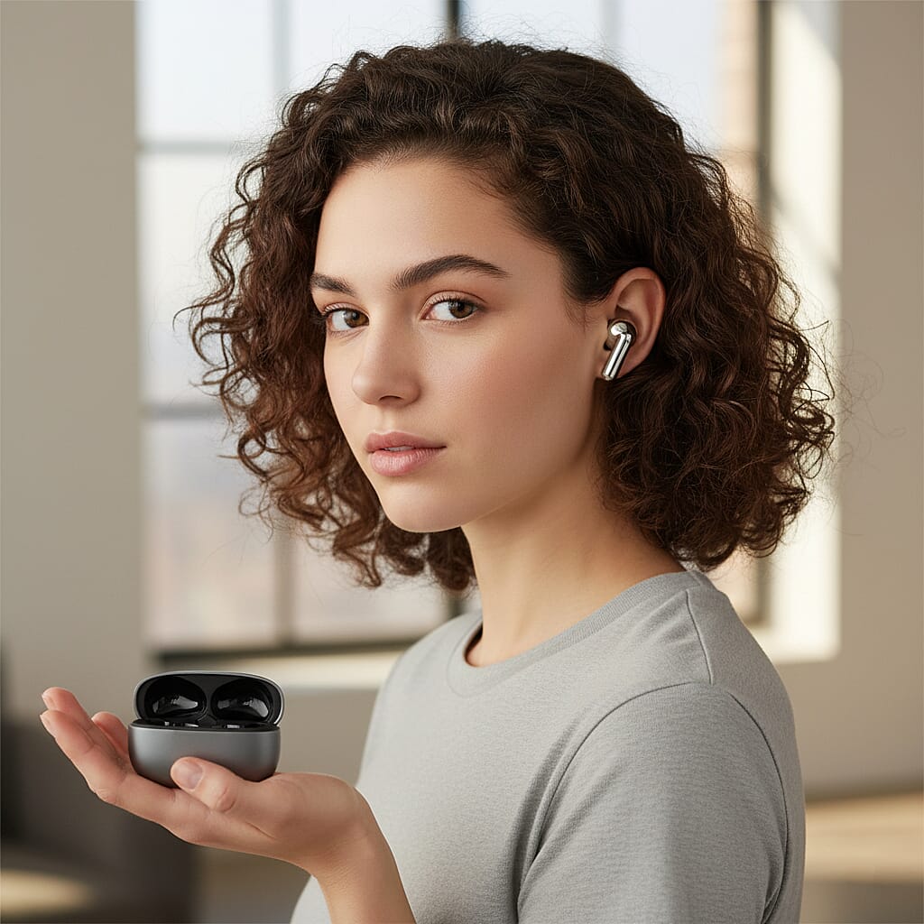 LIVMORE T108 TWS Bluetooth Translation Earphones | 300mAh Case, 4h Playtime - Black & Silver