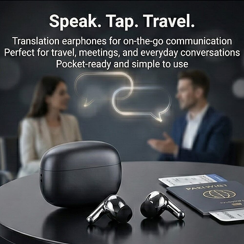 LIVMORE T108 TWS Bluetooth Translation Earphones | 300mAh Case, 4h Playtime - Black & Silver