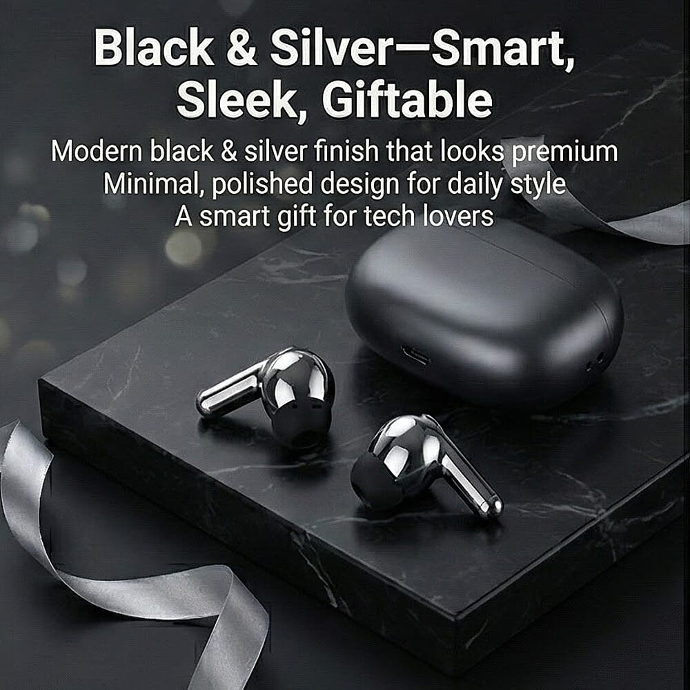 LIVMORE T108 TWS Bluetooth Translation Earphones | 300mAh Case, 4h Playtime - Black & Silver