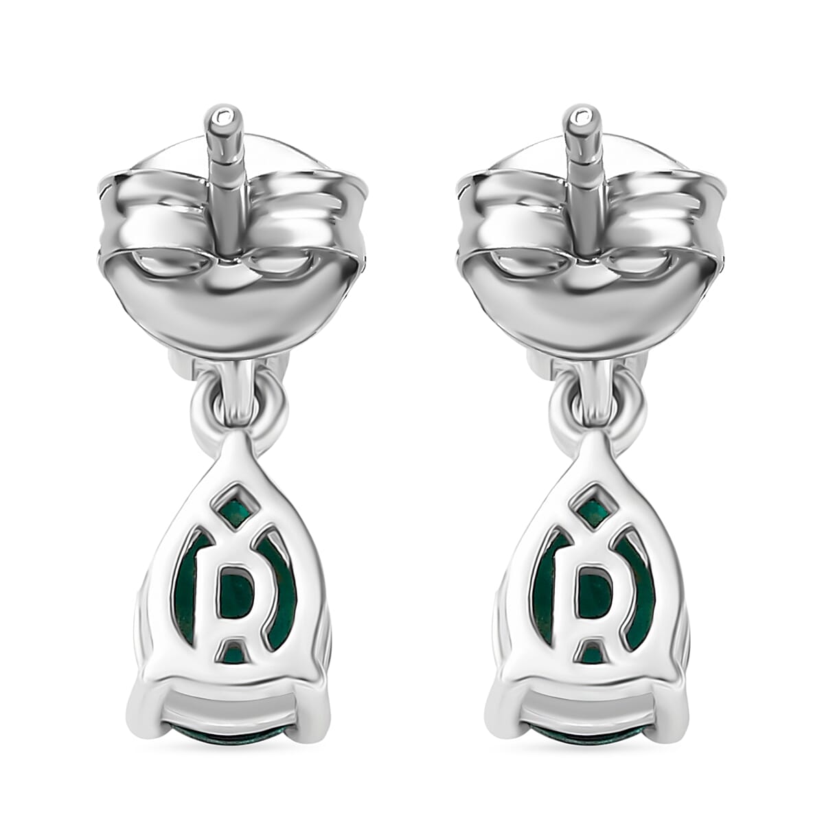 Lab Grown Emerald & Moissanite Stud Push Post Earring in Rhodium Overlay Sterling Silver 1.39 Ct.