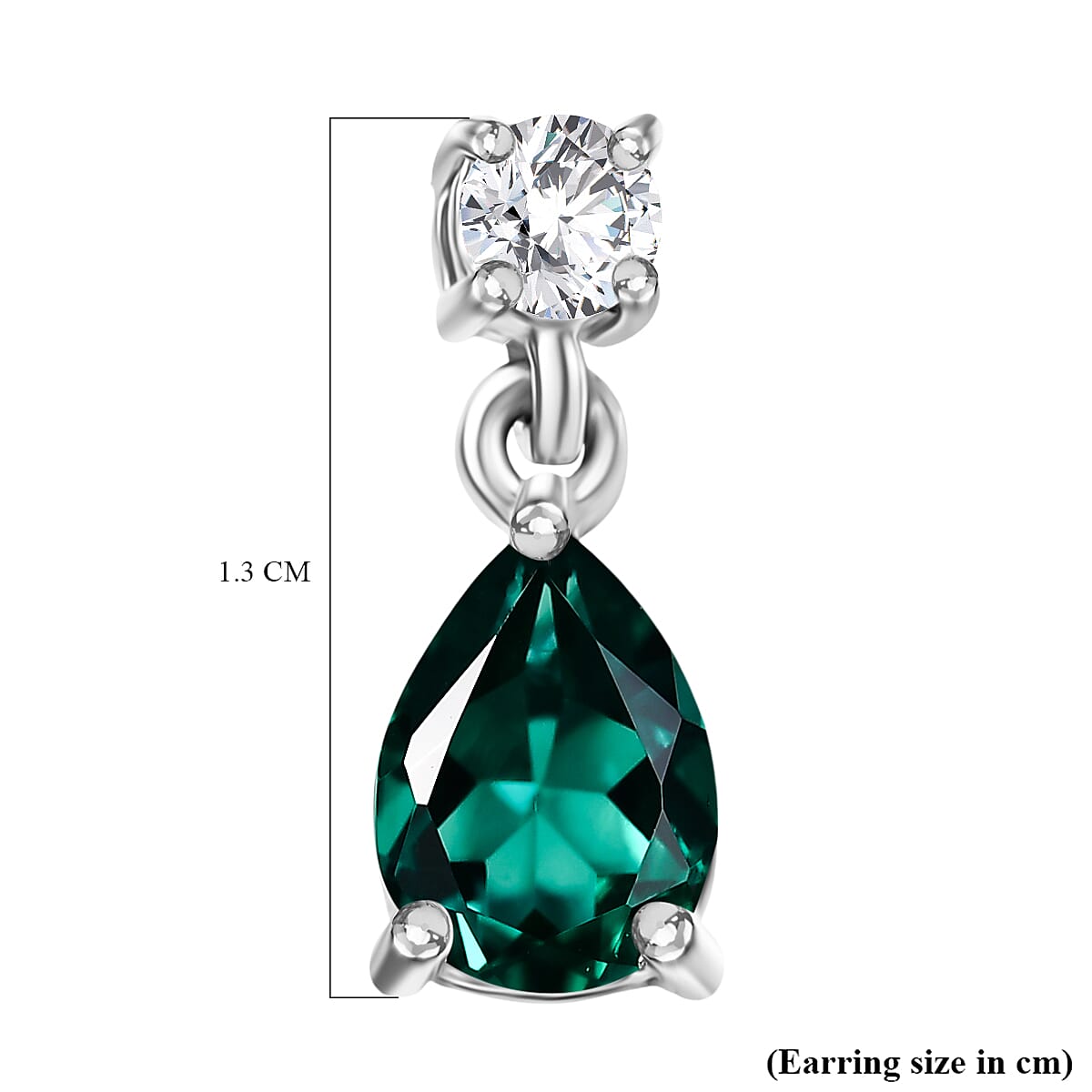 Lab Grown Emerald & Moissanite Stud Push Post Earring in Rhodium Overlay Sterling Silver 1.39 Ct.