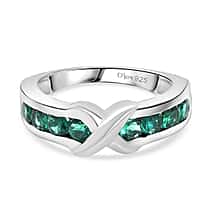 D'Joy Lab Grown Emerald Ring in Rhodium Overlay Sterling Silver