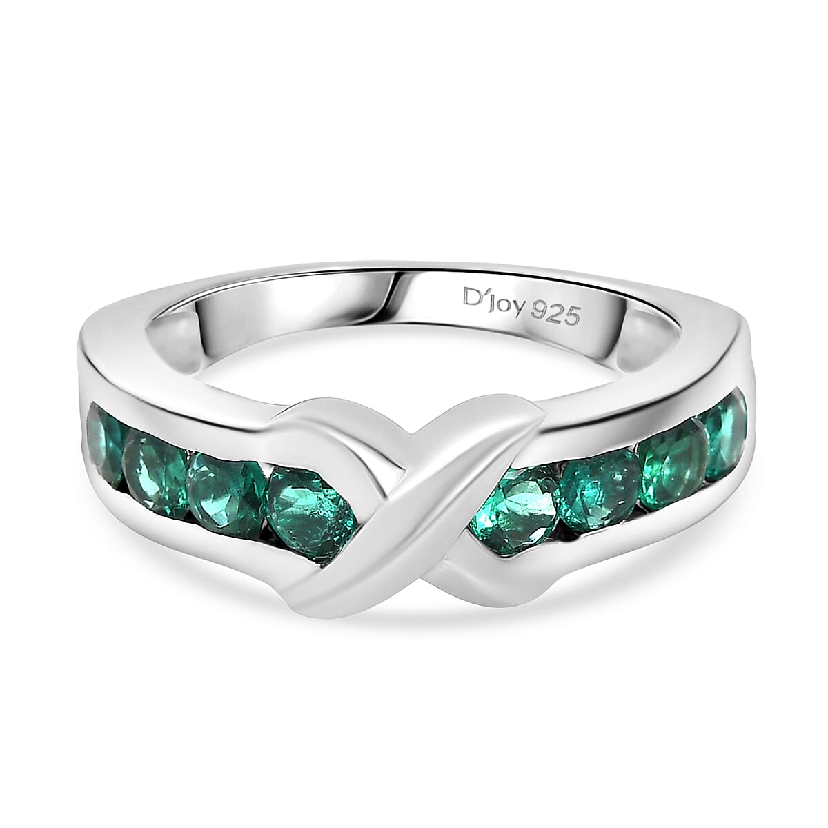 D'Joy Lab Grown Emerald Ring in Rhodium Overlay Sterling Silver
