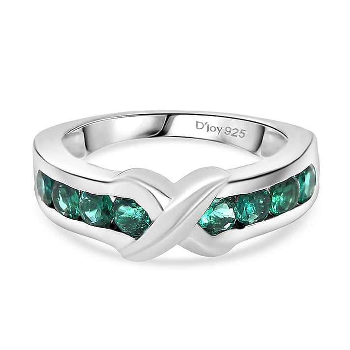 D'Joy Lab Grown Emerald Ring in Rhodium Overlay Sterling Silver