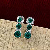 D'joy Lab Grown Emerald, White Zircon Drop Earring in Rhodium Overlay Sterling Silver 1.76 Ct.