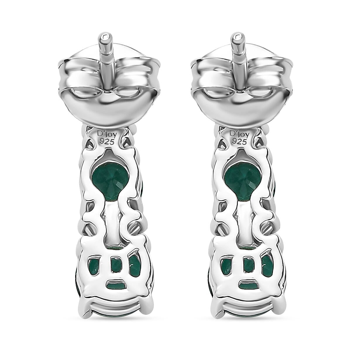 Lab Grown Emerald & White Zircon Earring in Rhodium Overlay Sterling Silver 1.76 Ct.