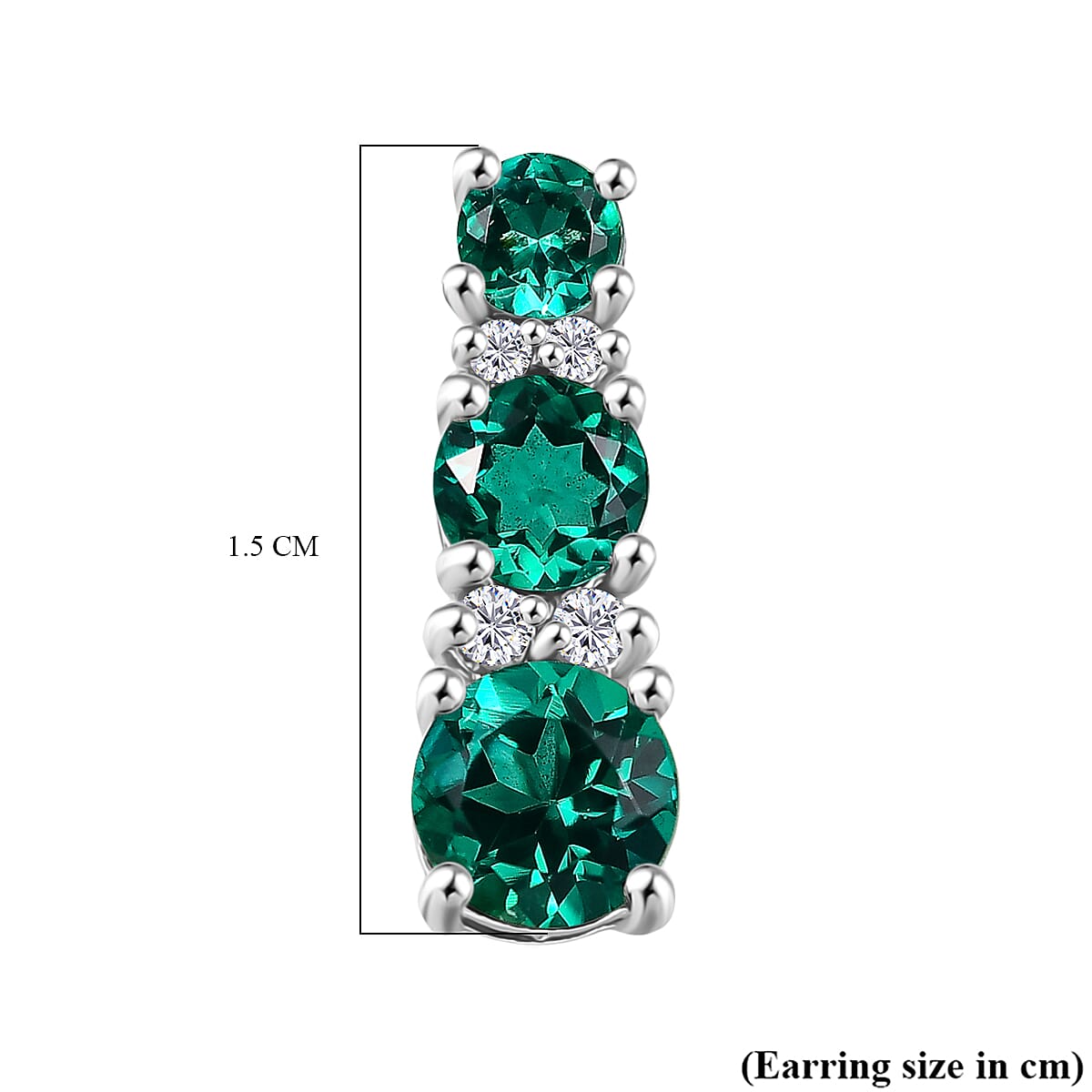 Lab Grown Emerald & White Zircon Earring in Rhodium Overlay Sterling Silver 1.76 Ct.