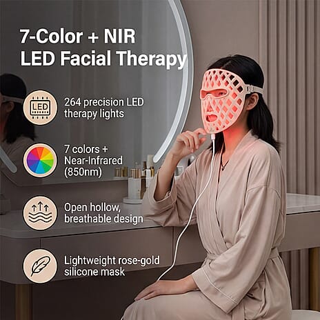 THE WORLDWIDE PREMIER - BEAULUXE Super LED Facial Mask - 7 Color Pure Source Light Therapy - Near-Infrared (NIR) with 264 LED Therapy Lights - Lifetime Warranty