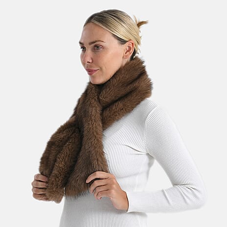Styled By Faux fur Scarf (One Size)- Light Brown