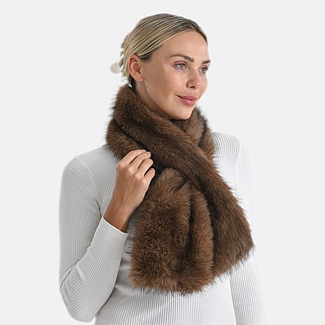 Styled By Faux fur Scarf (One Size)- Light Brown