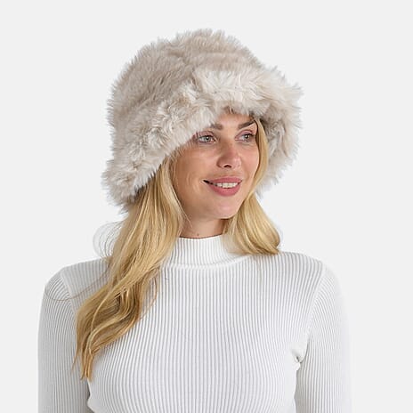 Styled By Faux Fur Bucket Hat (36x17 Cm) - Beige