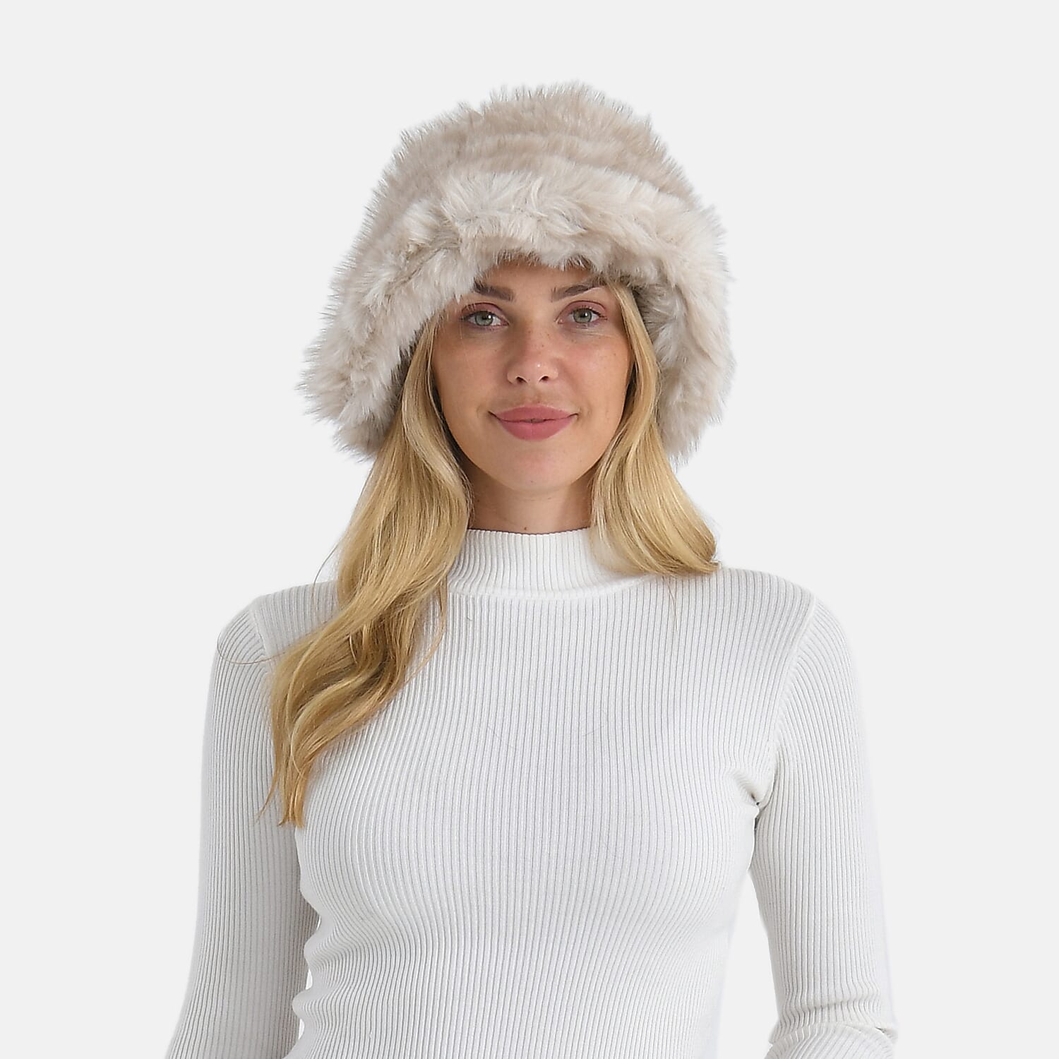 Styled By Faux Fur Bucket Hat (36x17 Cm) - Beige