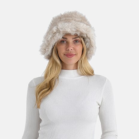 Styled By Faux Fur Bucket Hat (36x17 Cm) - Beige