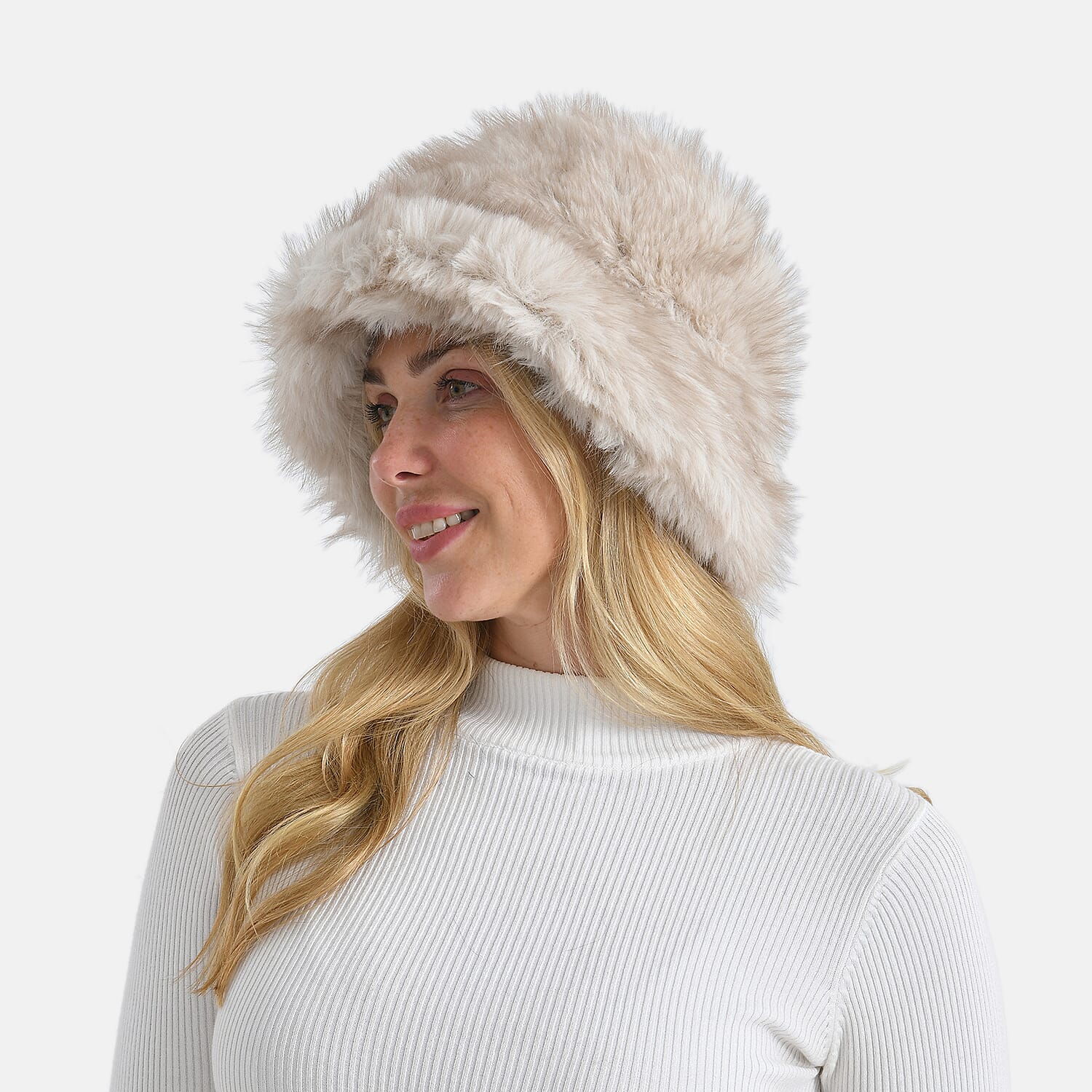Styled By Faux Fur Bucket Hat (36x17 Cm) - Beige