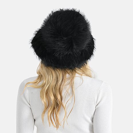 Styled By Faux Fur Bucket Hat (36x17 Cm) - Black