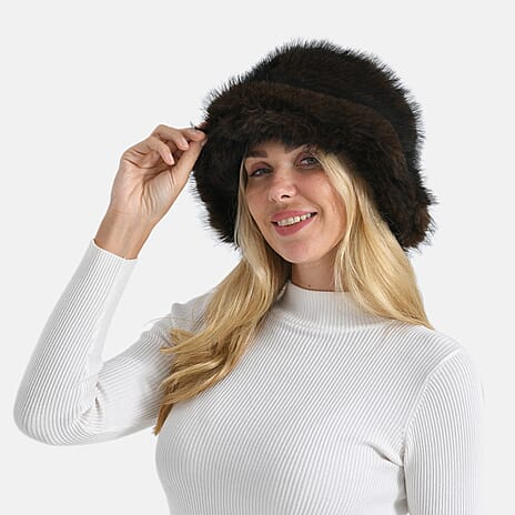 Styled By Faux Fur Bucket Hat (36x17 Cm) - Dark Brown