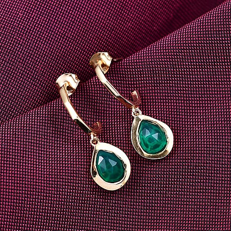 D'Joy Verde Onyx Solitaire Stud Push Post Earring in 18K Yellow Gold Plated Sterling Silver 3.24 Ct.