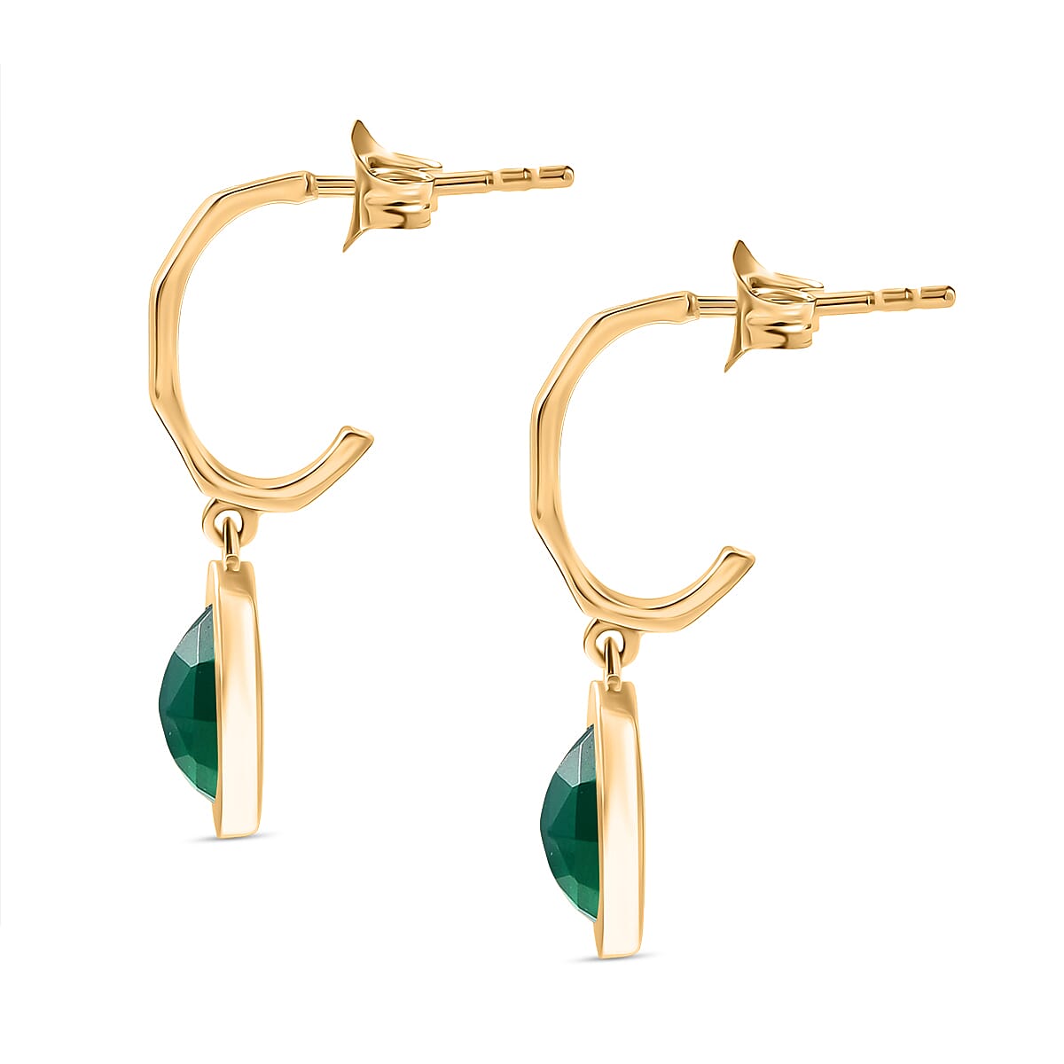 D'Joy Verde Onyx Solitaire Stud Push Post Earring in 18K Yellow Gold Plated Sterling Silver 3.24 Ct.