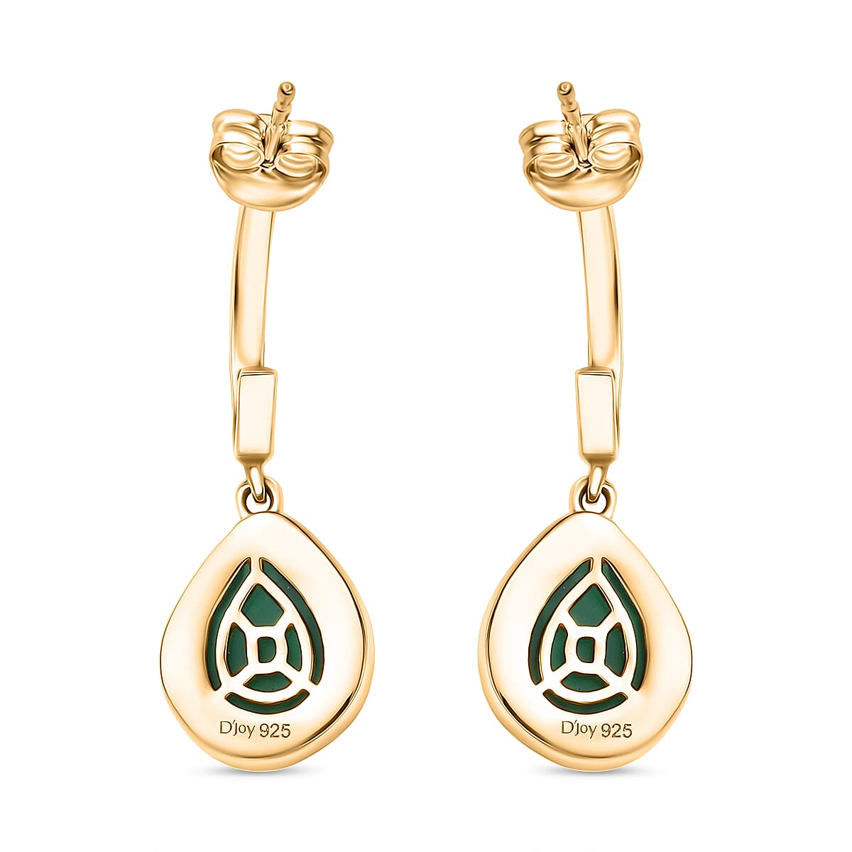 D'Joy Verde Onyx Solitaire Stud Push Post Earring in 18K Yellow Gold Plated Sterling Silver 3.24 Ct.