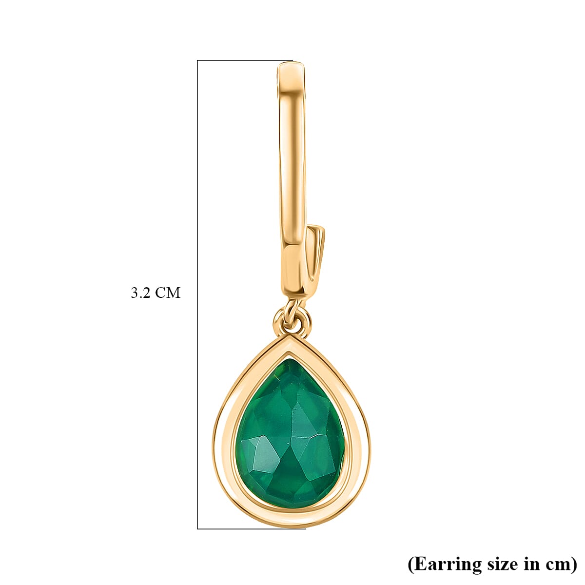 D'Joy Verde Onyx Solitaire Stud Push Post Earring in 18K Yellow Gold Plated Sterling Silver 3.24 Ct.