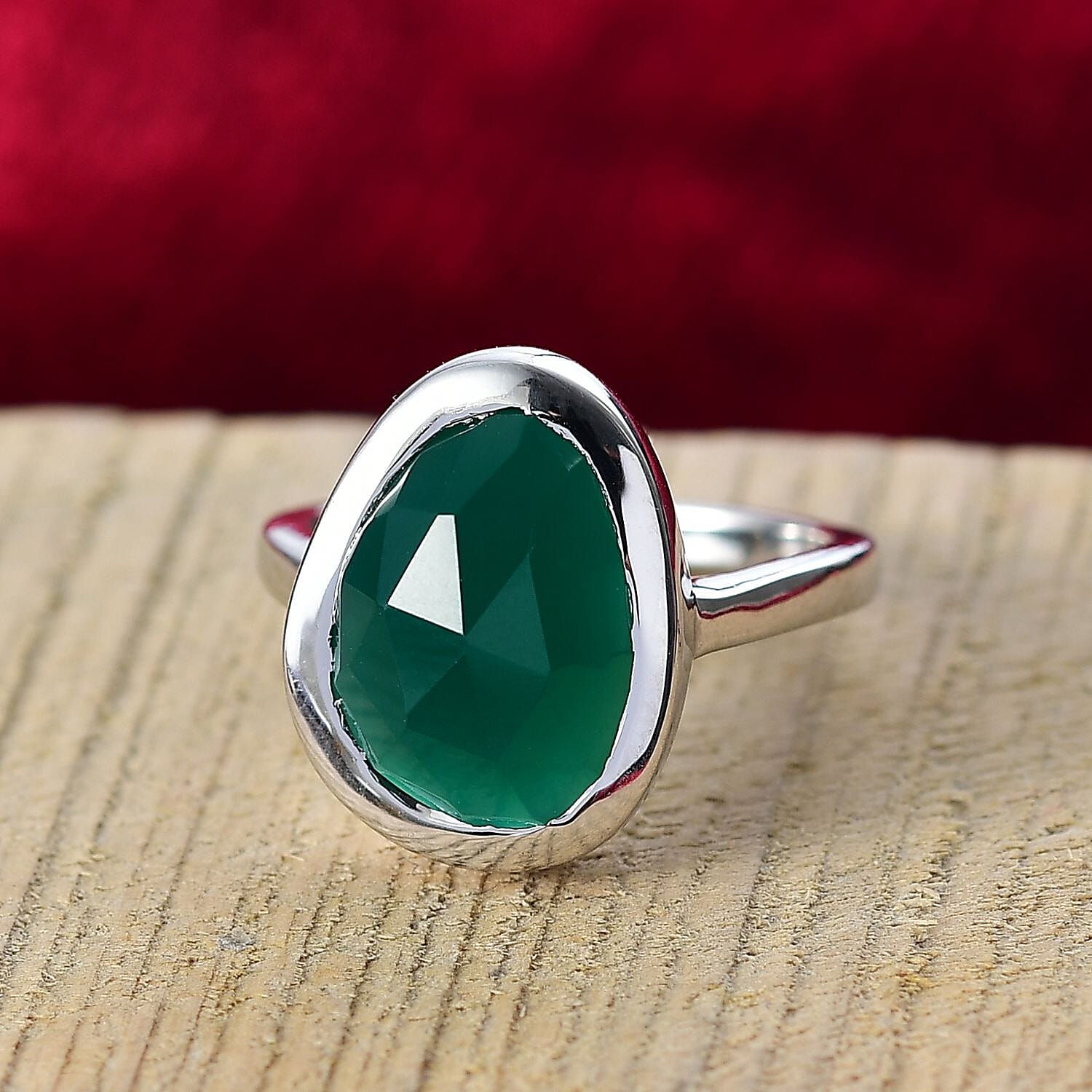 D'Joy Green Onyx Solitaire Ring in Platinum OverlaySterling Silver  7.331  Ct.