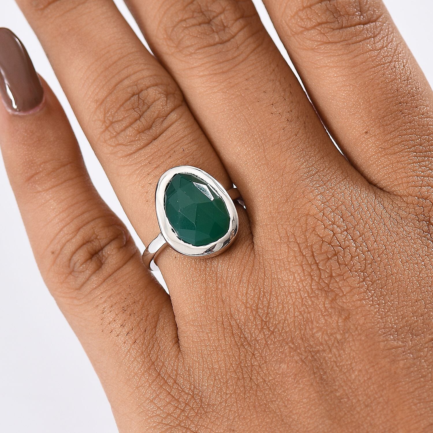 D'Joy Green Onyx Solitaire Ring in Platinum OverlaySterling Silver  7.331  Ct.