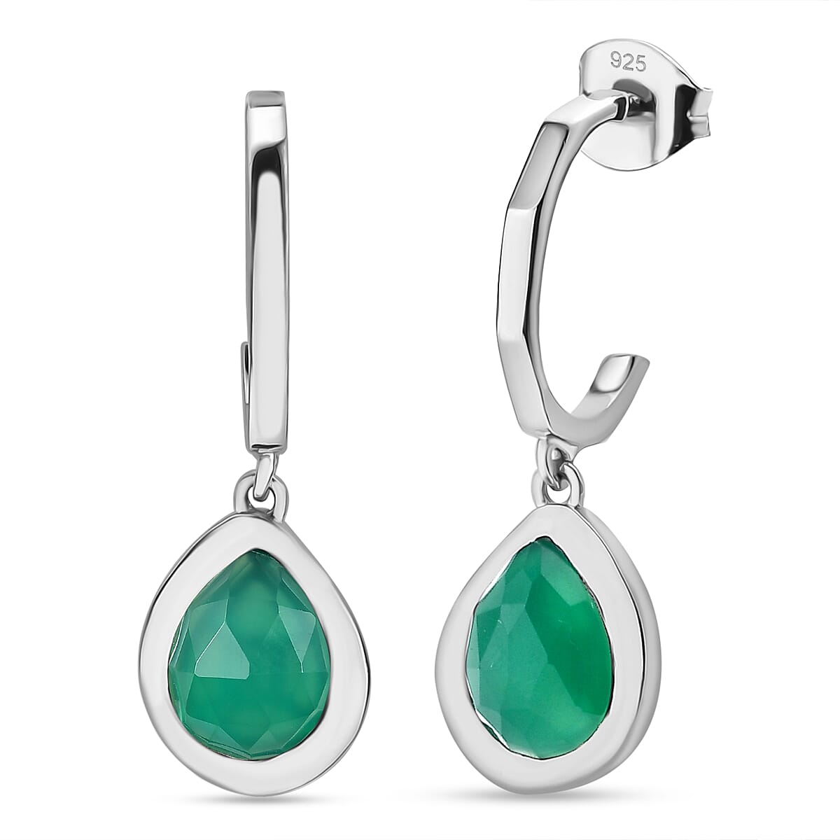 D'Joy Verde Onyx Solitaire Stud Push Post Earring in Platinum Overlay Sterling Silver 3.24 Ct.