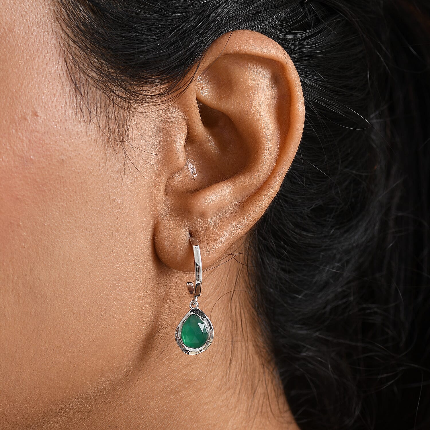 D'Joy Verde Onyx Solitaire Stud Push Post Earring in Platinum Overlay Sterling Silver 3.24 Ct.