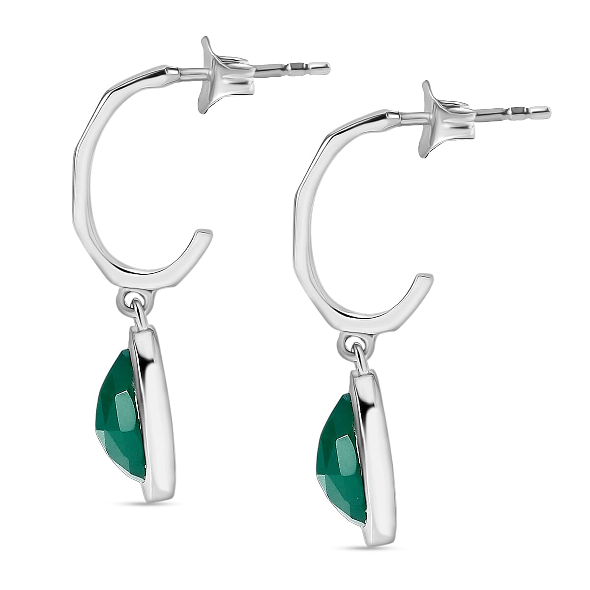 D'Joy Verde Onyx Solitaire Stud Push Post Earring in Platinum Overlay Sterling Silver 3.24 Ct.