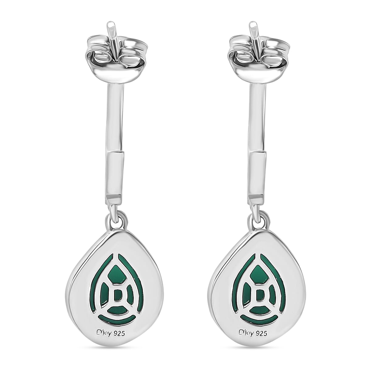 D'Joy Verde Onyx Solitaire Stud Push Post Earring in Platinum Overlay Sterling Silver 3.24 Ct.