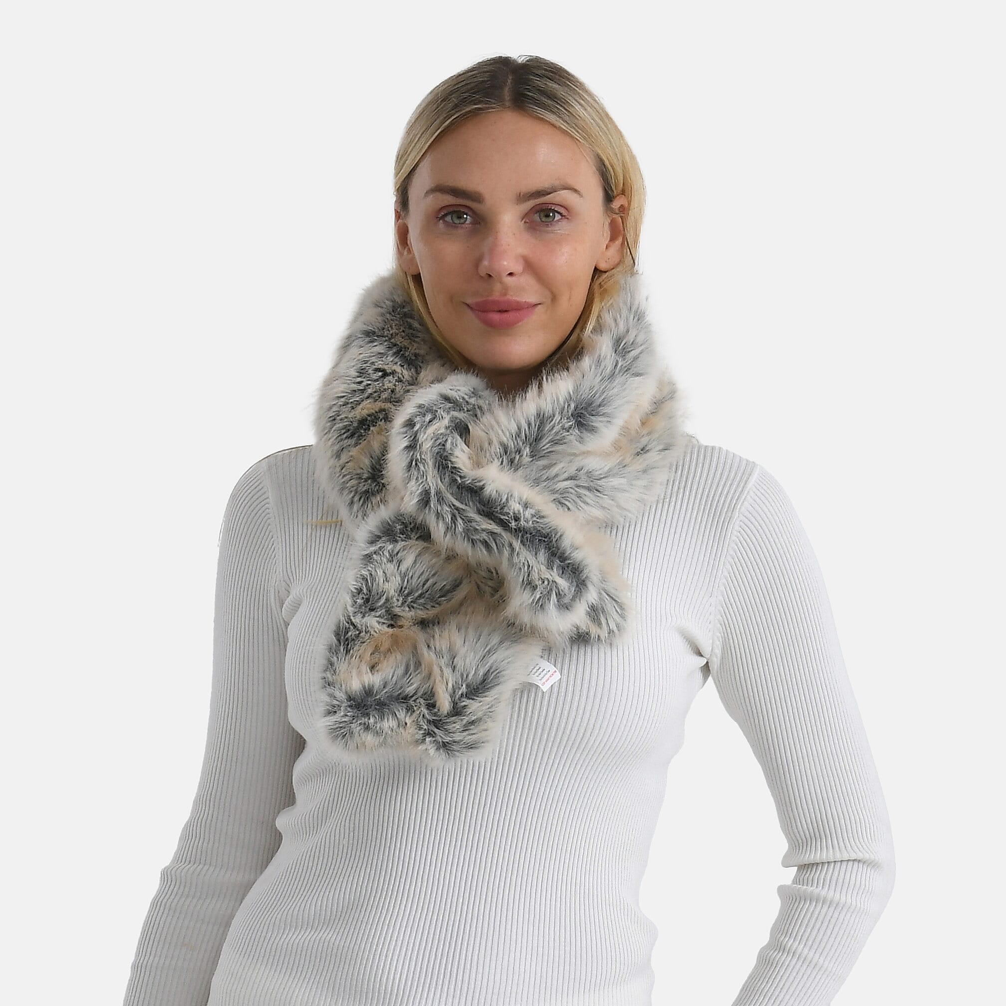 Styled By Faux Fur Scarf (85 x 13 Cm) - White