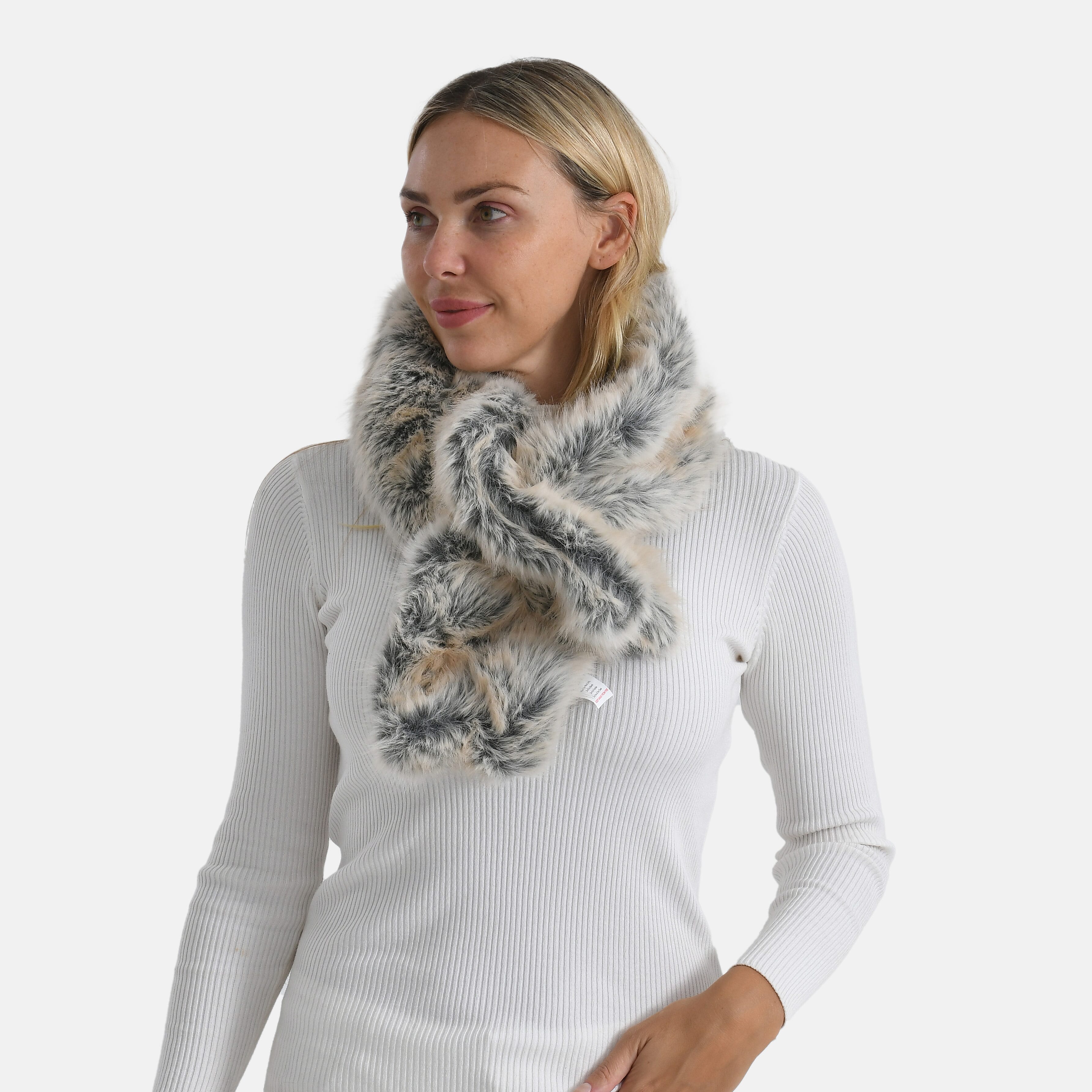 Styled By Faux Fur Scarf (85 x 13 Cm) - White