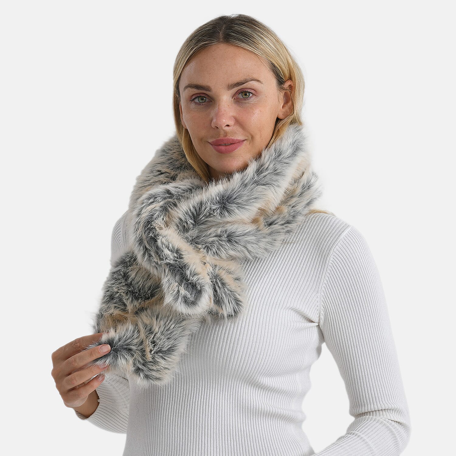 Styled By Faux Fur Scarf (85 x 13 Cm) - White