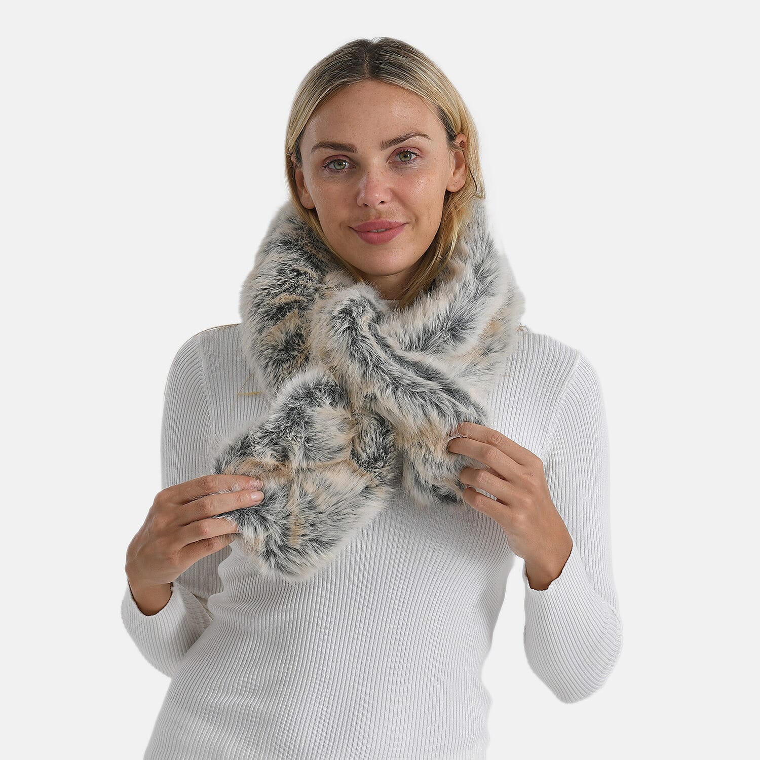 Styled By Faux Fur Scarf (85 x 13 Cm) - White