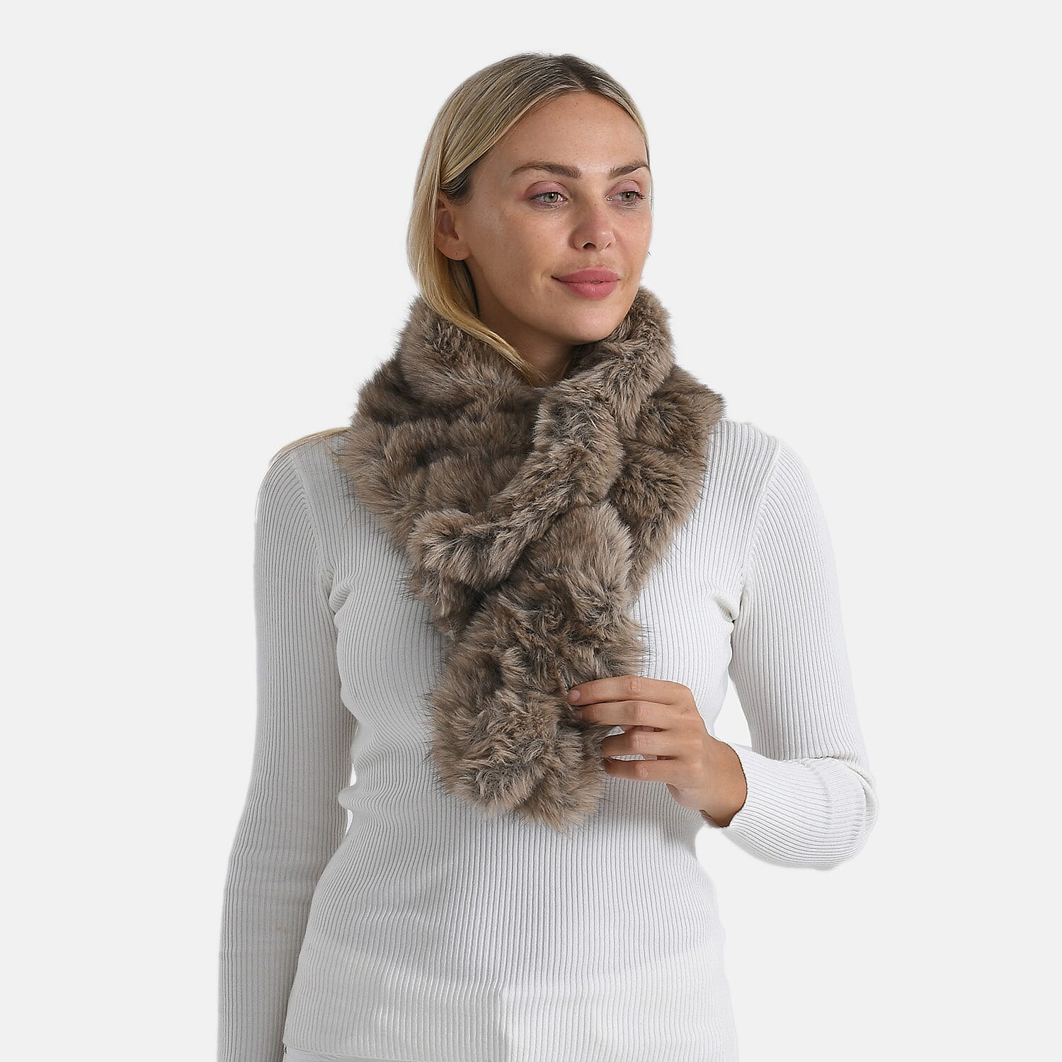 Styled By Faux Fur Scarf (85 x 13 Cm) - Light Brown