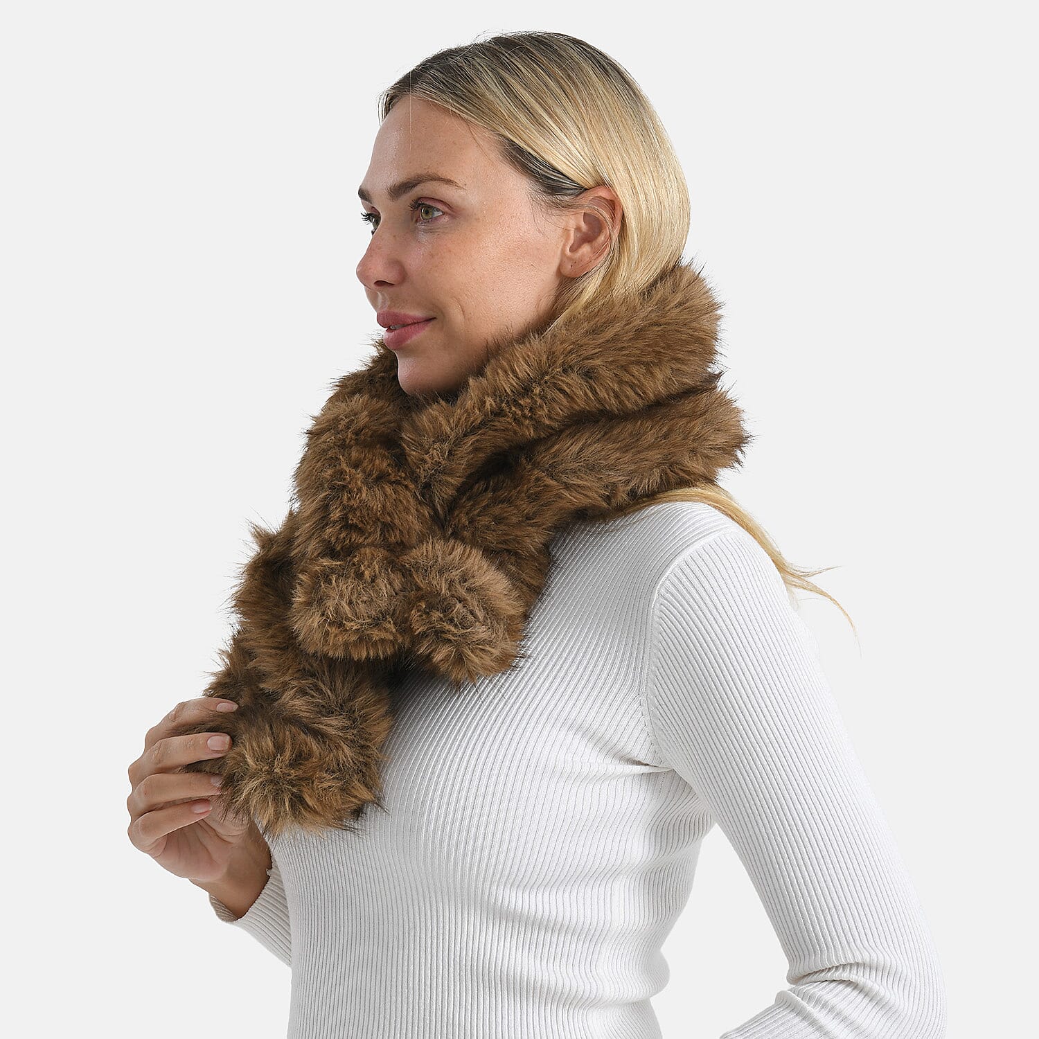 Styled By Faux Fur Scarf (85 x 13 Cm) - Dark Brown