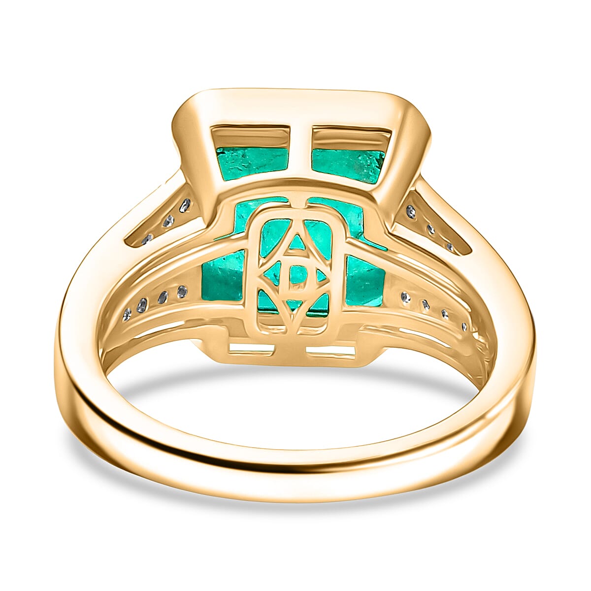 D'Joy Emeraldine Triplet Quartz & White Zircon Solitaire Ring Sterling Silver 5.70 Ct.