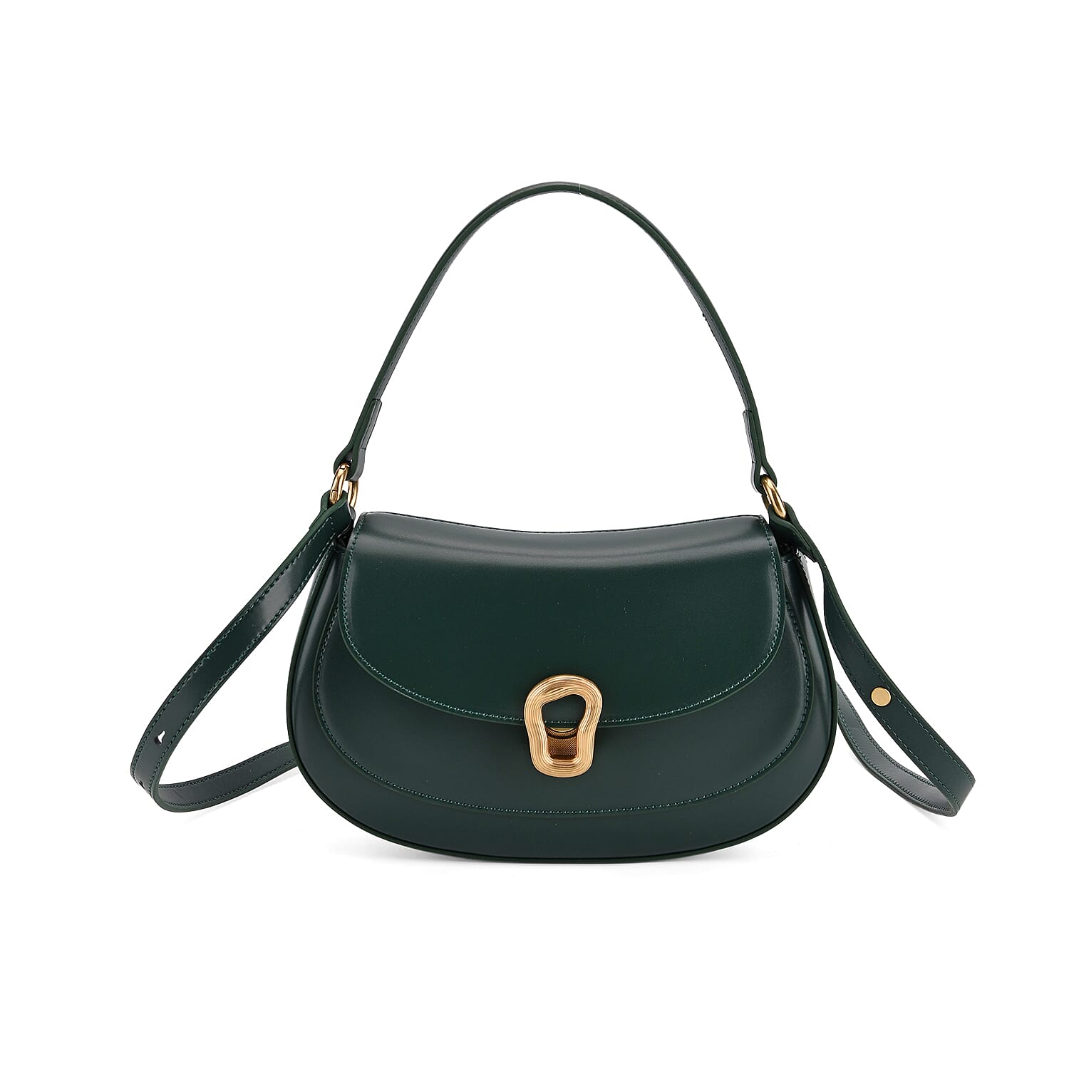Grand Pelle Genuine Leather Saddle Crossbody Bag - Dark Green