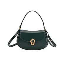 Grand Pelle Genuine Leather Saddle Crossbody Bag - Dark Green