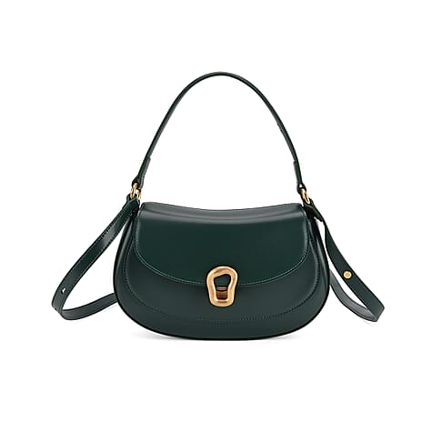 Grand Pelle Genuine Leather Saddle Crossbody Bag - Dark Green