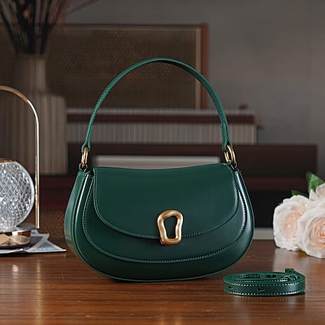 Grand Pelle Genuine Leather Saddle Crossbody Bag - Dark Green