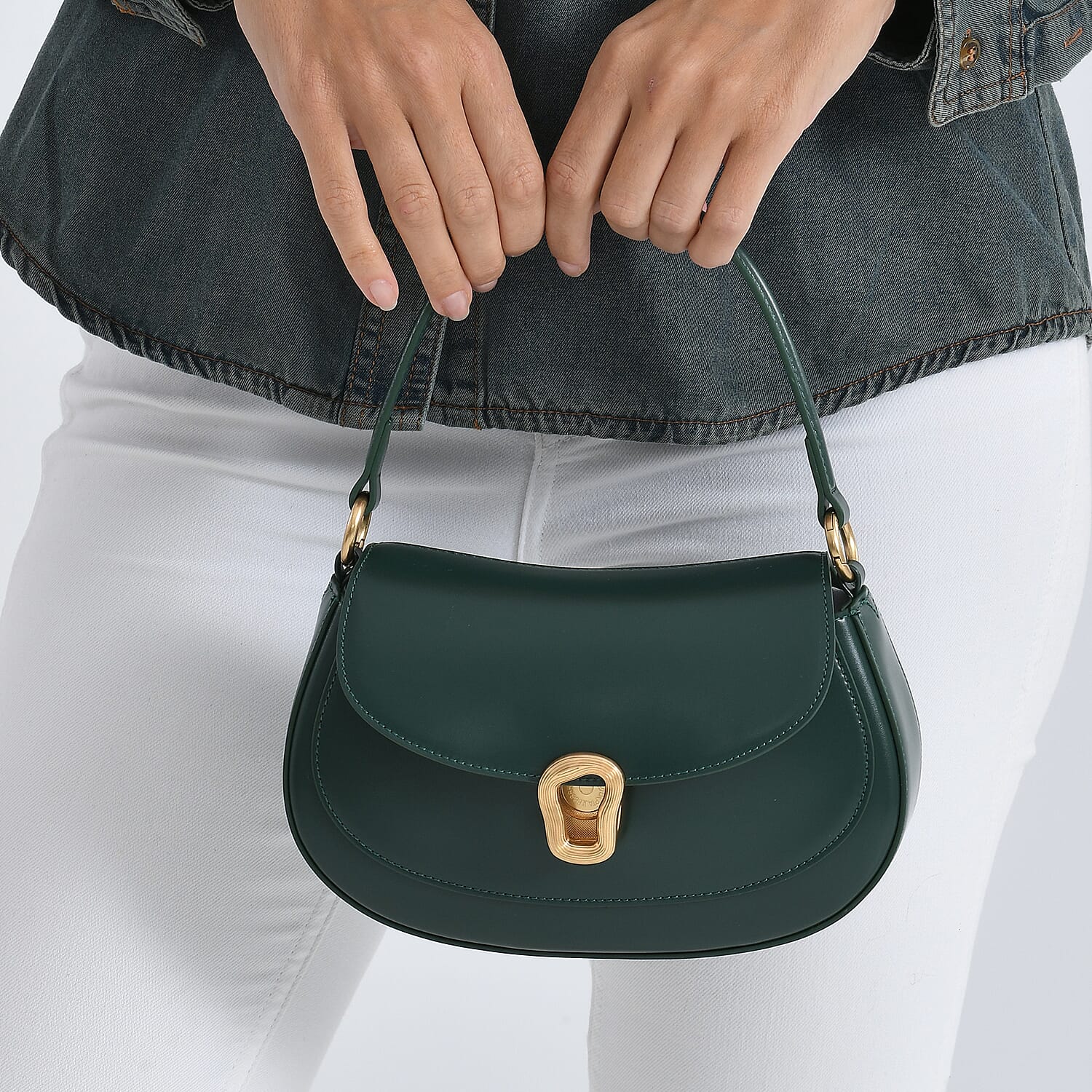Grand Pelle Genuine Leather Saddle Crossbody Bag - Dark Green