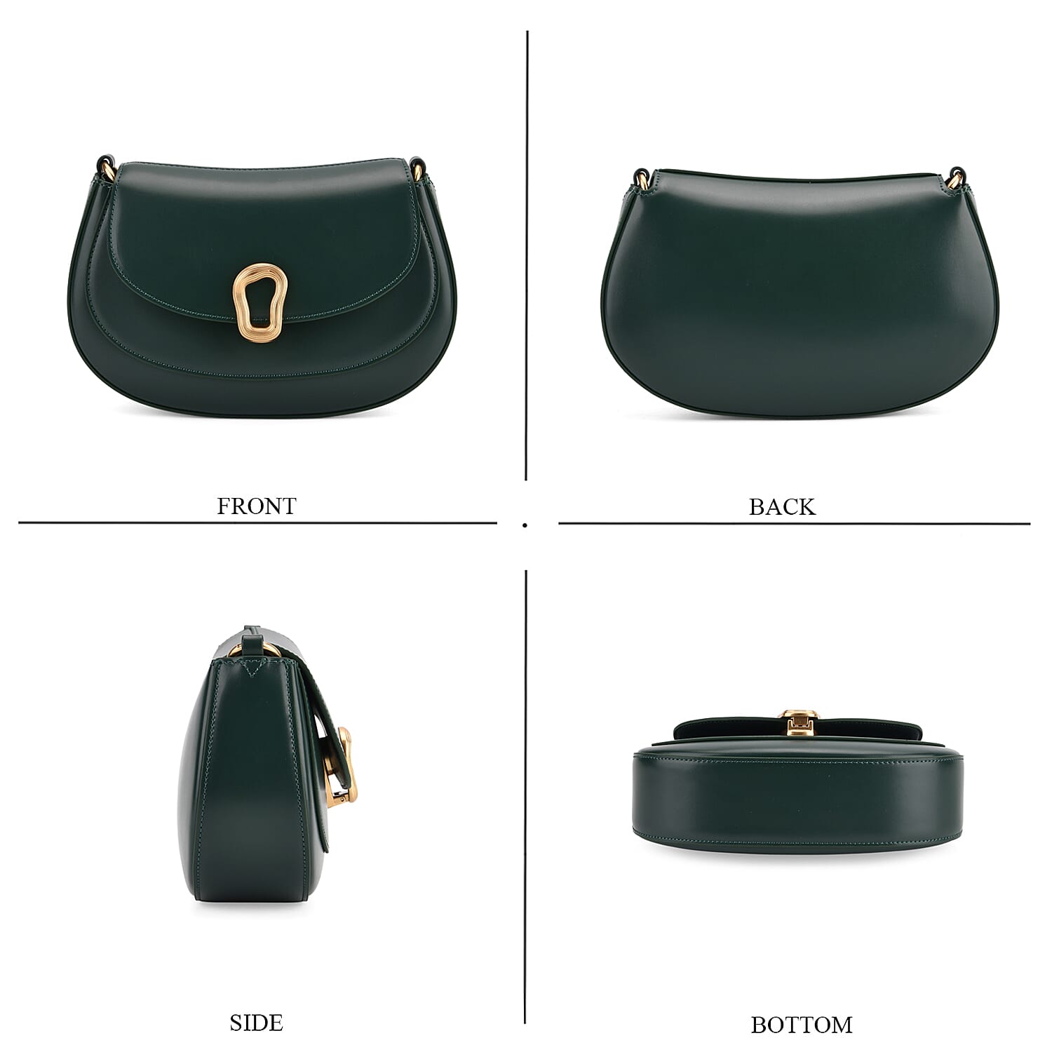 Grand Pelle Genuine Leather Saddle Crossbody Bag - Dark Green