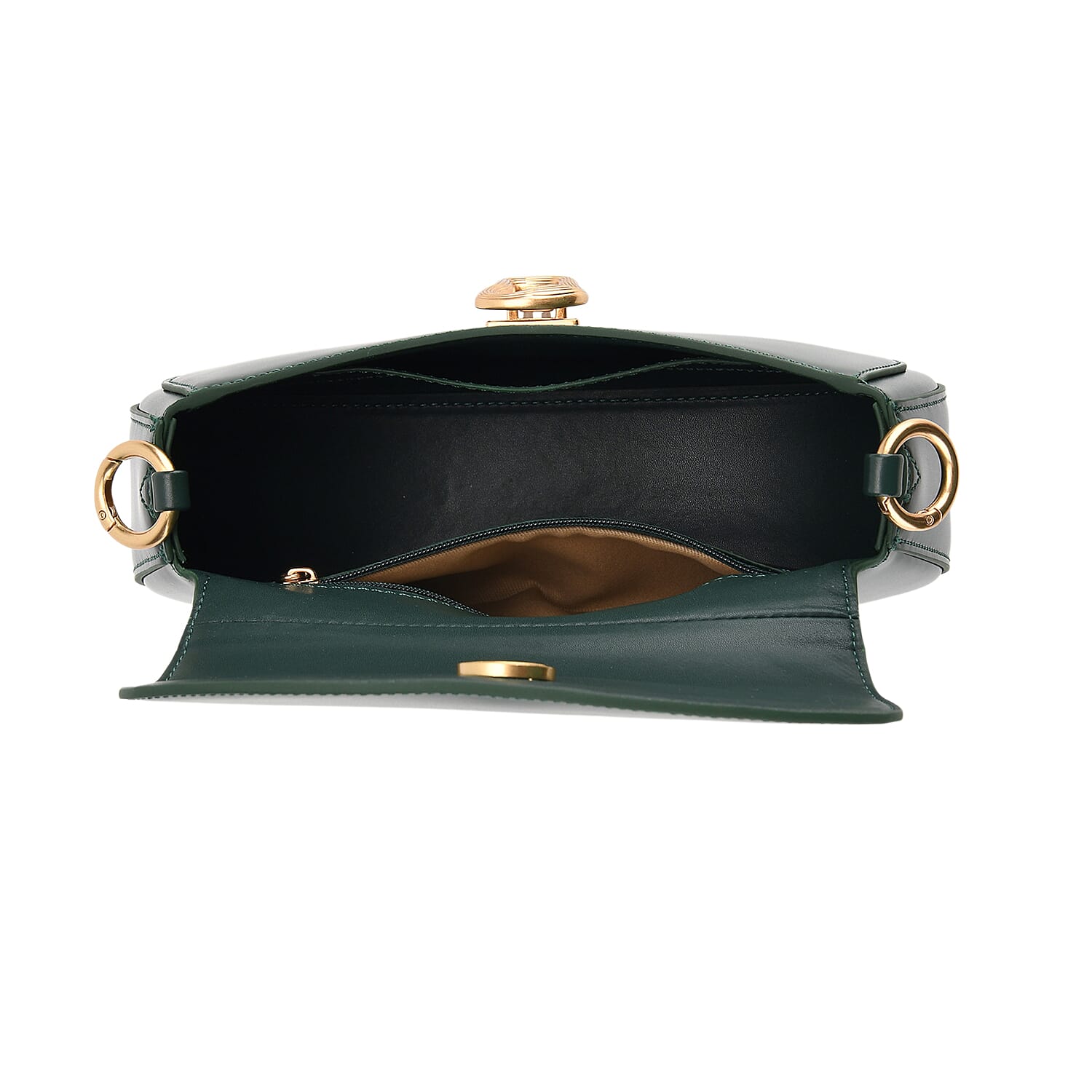 Grand Pelle Genuine Leather Saddle Crossbody Bag - Dark Green
